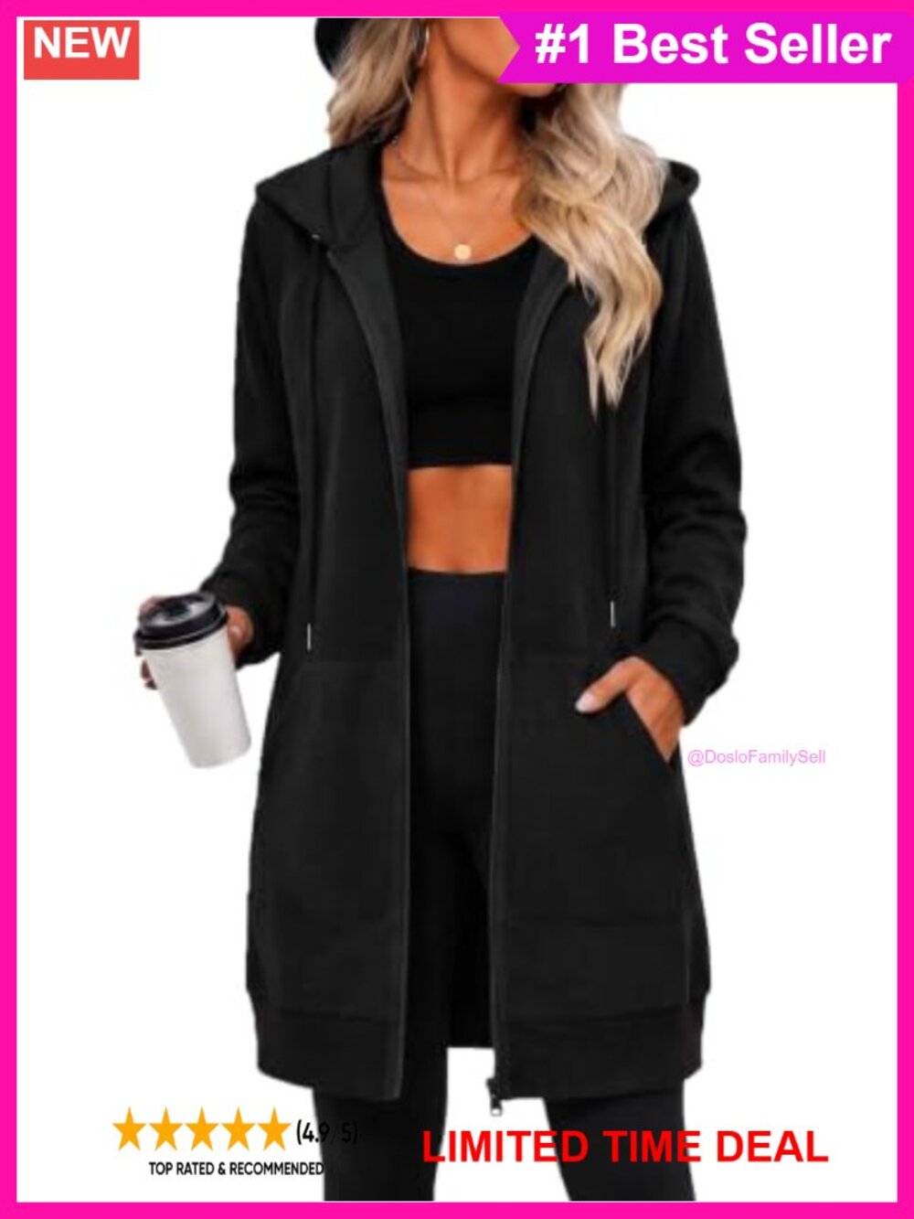 HOTOUCH Women's Oversized Fleece Zip-Up Hoodie Long Tunic Sweatshirt